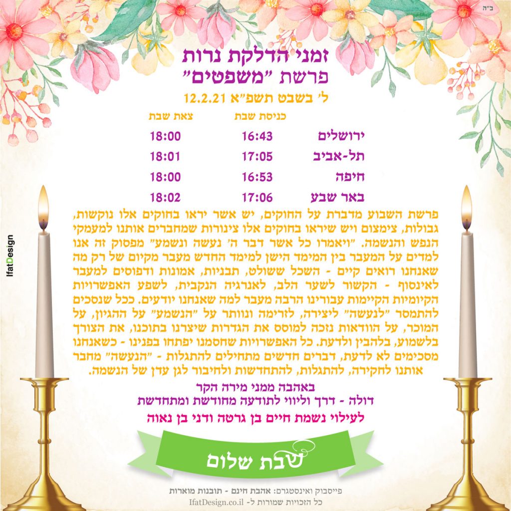 פרשת משפטים תשפא