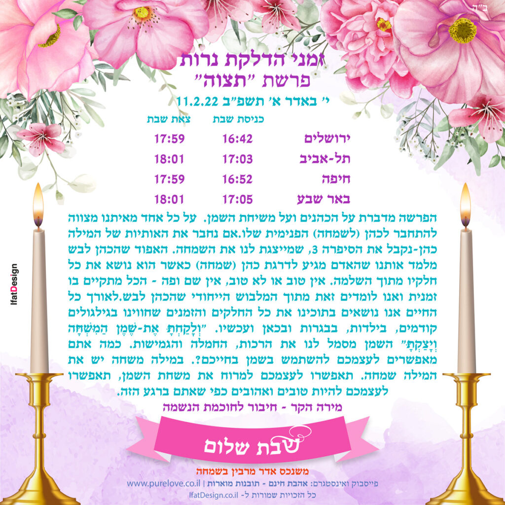 תובנה מוארת - פרשת תצוה - מירה הקר