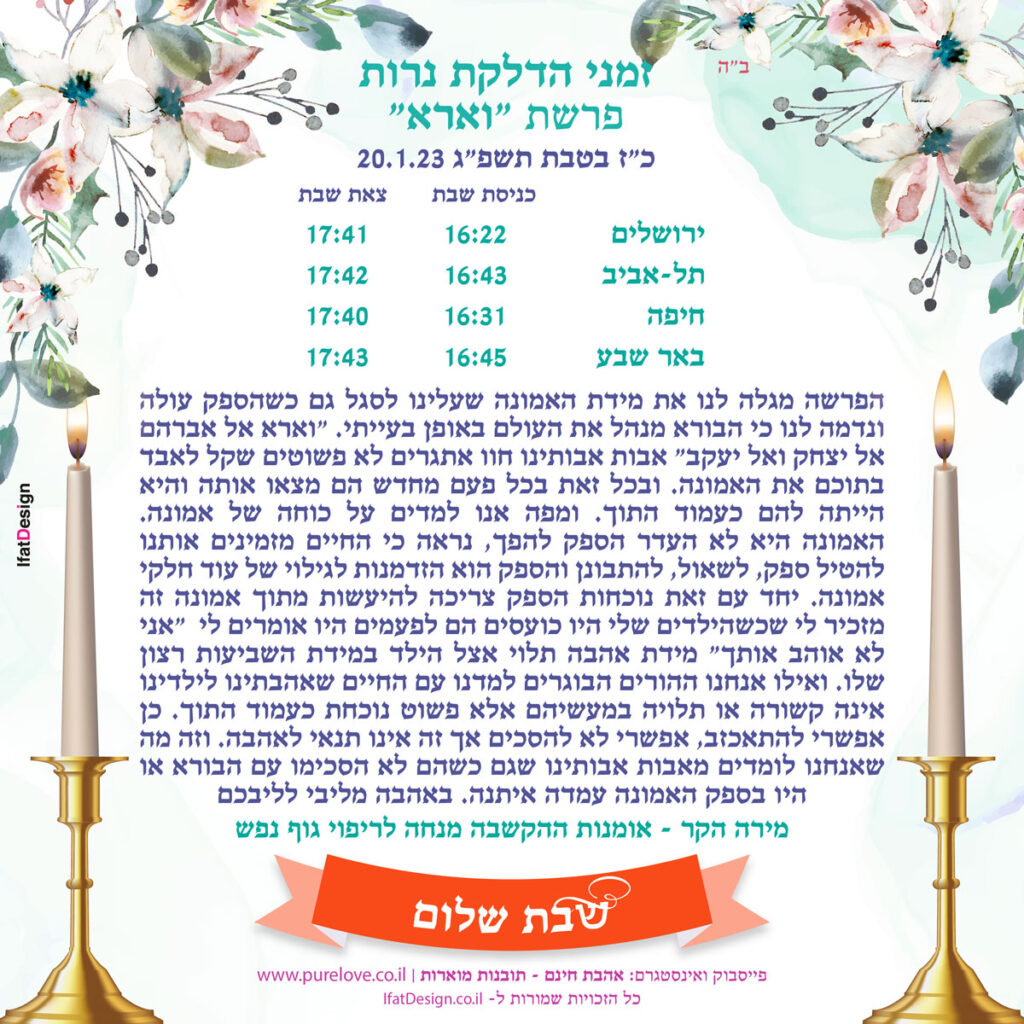 תובנה מוארת - פרשת וארא - מירה הקר