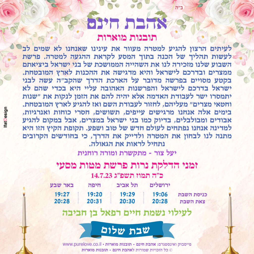 תובנה מוארת - פרשת מטות מסעי - יעל צור
