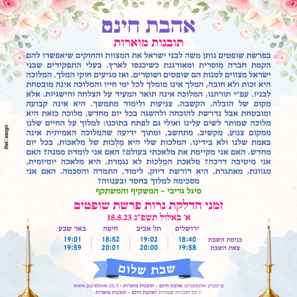 תובנה מוארת פרשת שופטים - סיגל גריבי