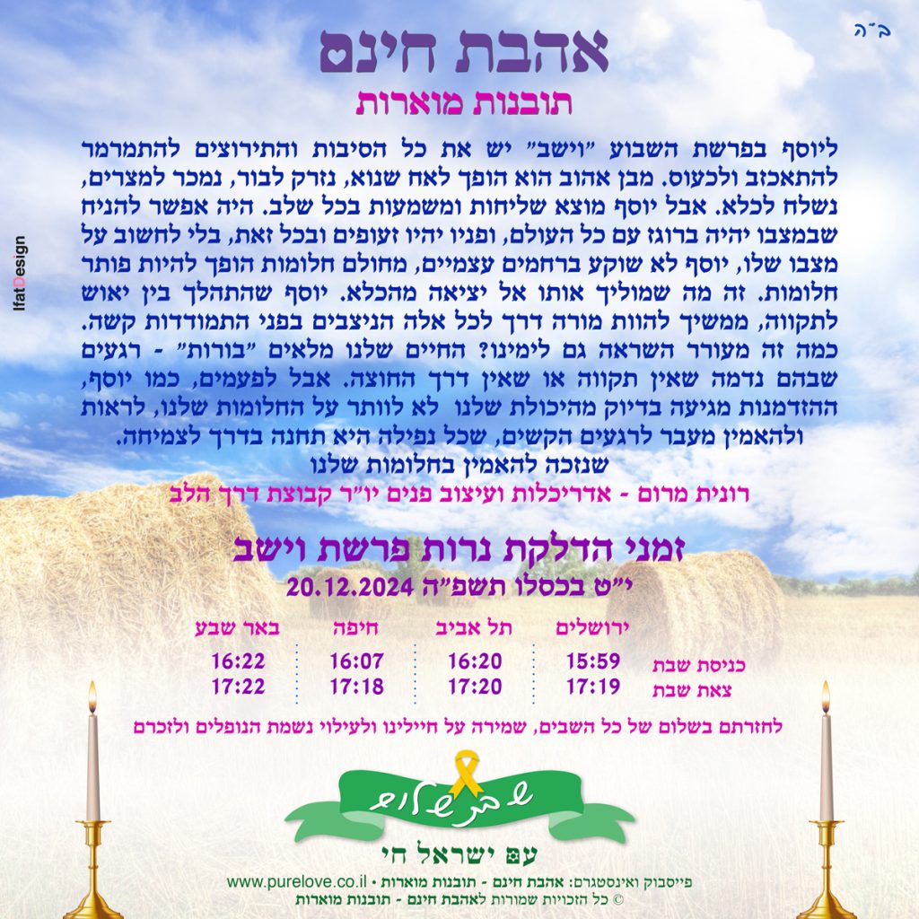 תובנה מוארת - פרשת וישב - רונית מרום