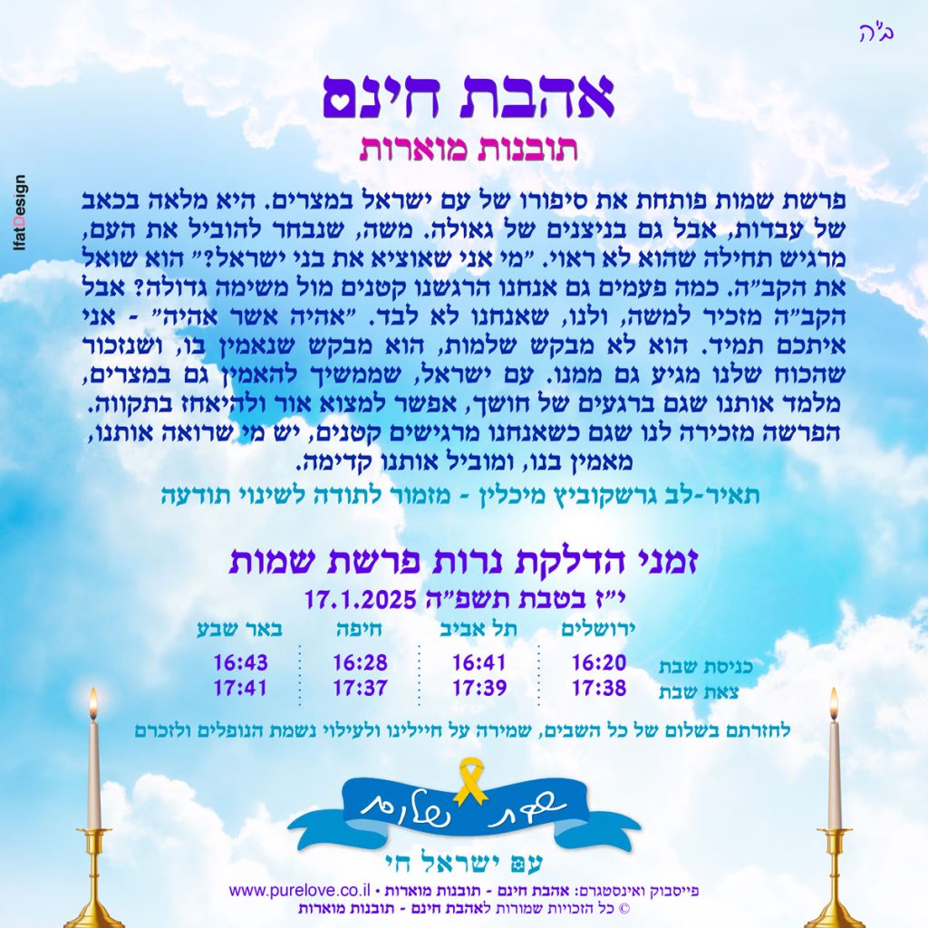 תובנה מוארת - פרשת שמות - תאיר-לב גרשקוביץ מיכלין