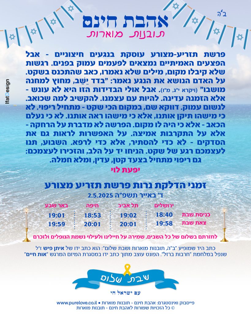 תובנה מוארת פרשת תזריע מצורע - יפעת לוי
