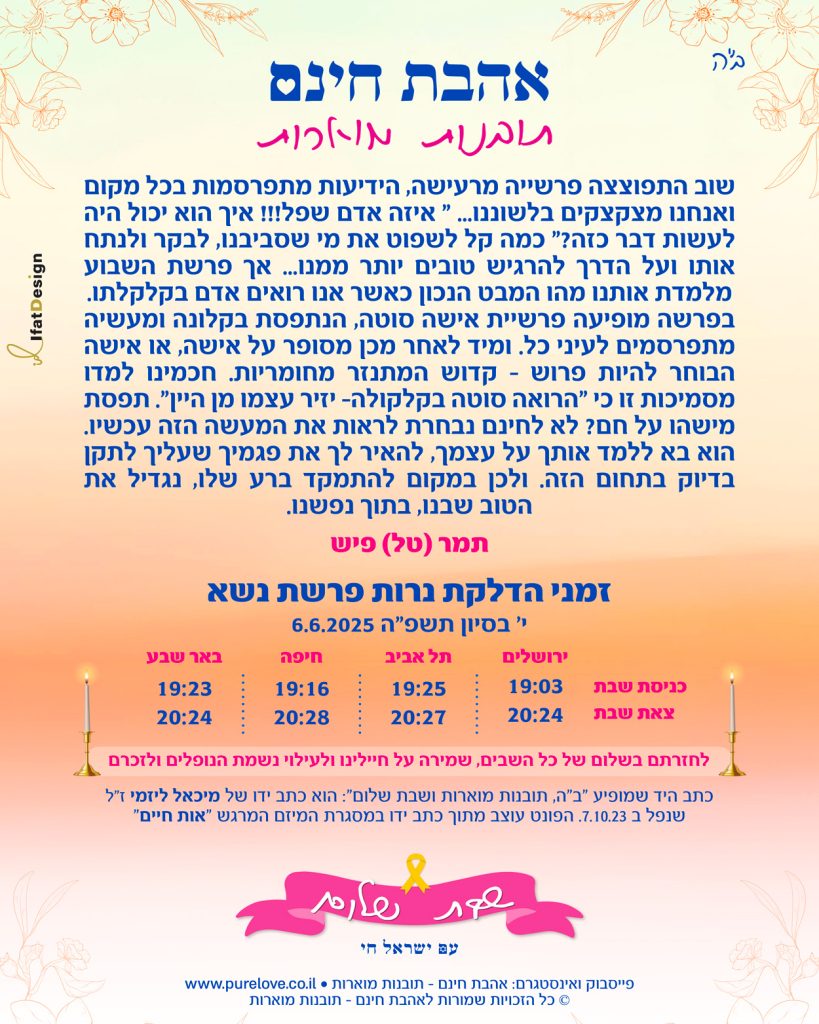 תובנה מוארת פרשת נשא - תמר (פיש) טל