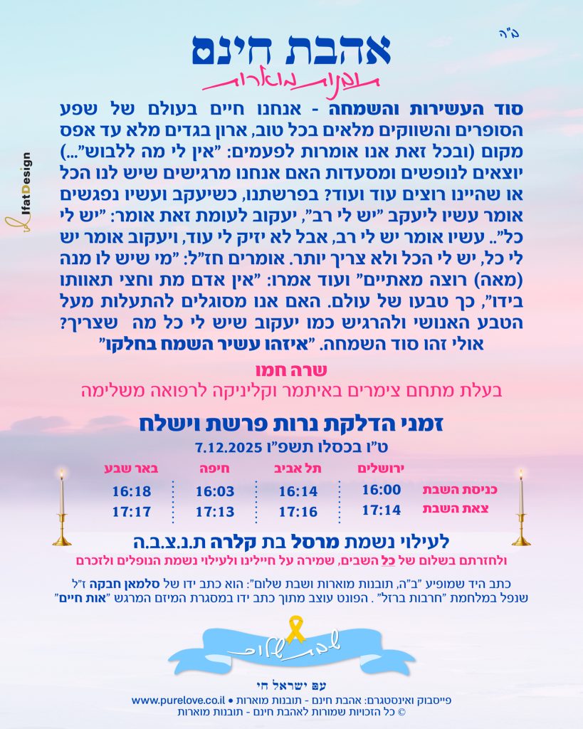 תובנה מוארת - פרשת וישלח - שרה חמו