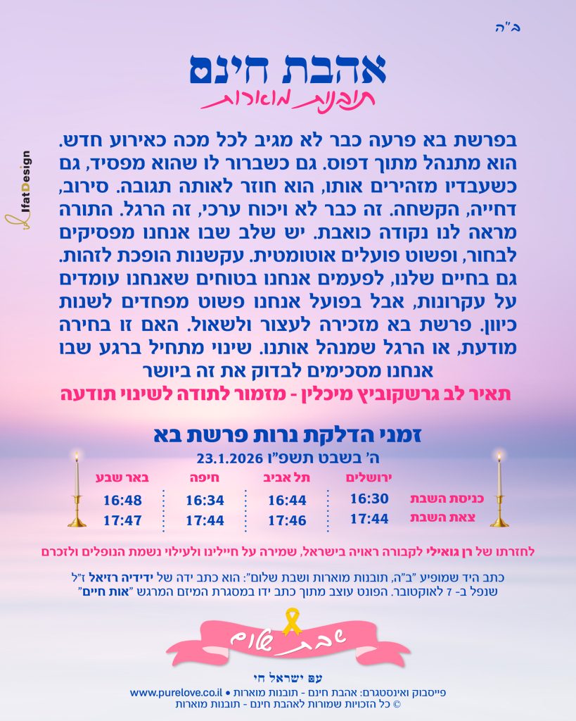 תובנה מוארת פרשת בא - תאיר לב גרשקוביץ מיכלין
