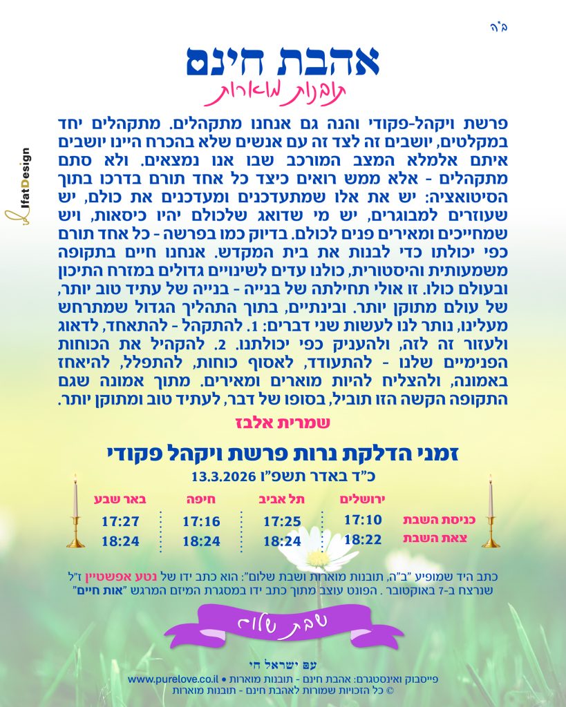 תובנה מוארת -פרשת ויקהל פקודי - שמרית אלבז