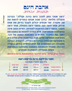 תובנה מוארת לפרשת ראה עם זמני הדלקת נרות מתוך אהבת חינם - תובנות מוארות