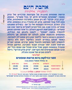תובנה מוארת לפרשת שופטים עם זמני הדלקת נרות מתוך אהבת חינם - תובנות מוארות